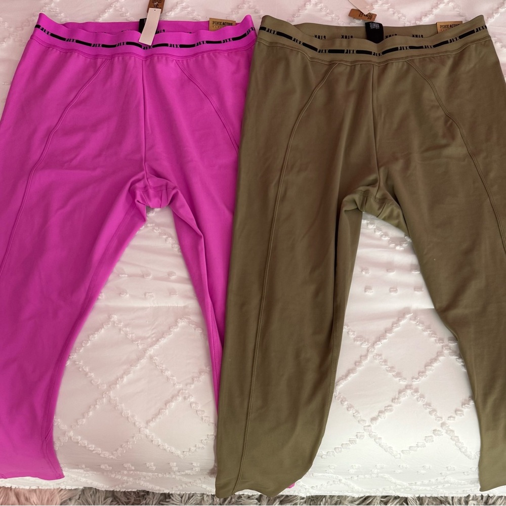 PINK Victoria's Secret Bold Pink and Olive Leggings